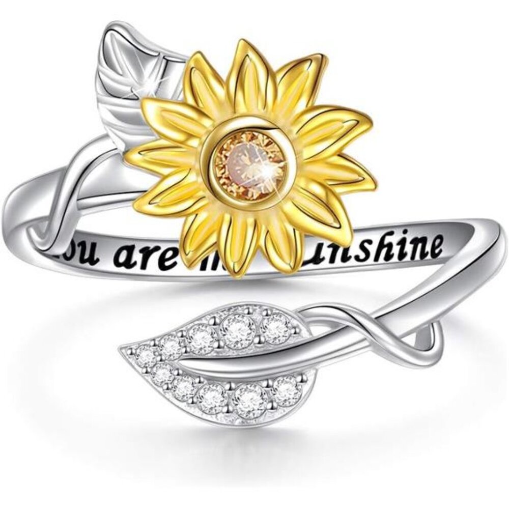 Sunflower Ring Sterling Silver You are My Sunshine CZ Ring 100 Languages